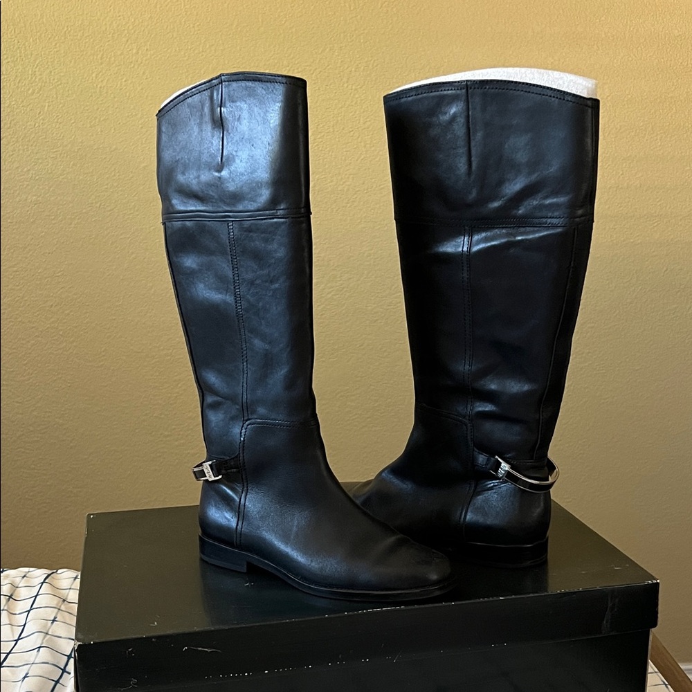 Lauren by Ralph Lauren Berna Riding Boot-Black Vachetta Leather, Size 7B